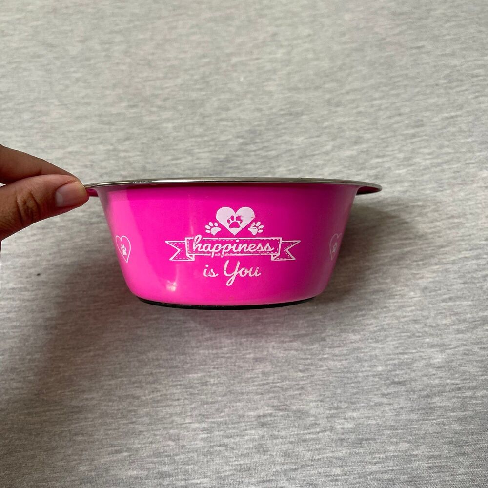 Petco Stainless Steel Happiness is You Pink Pet Water & Food Bowl - Picture 7 of 10